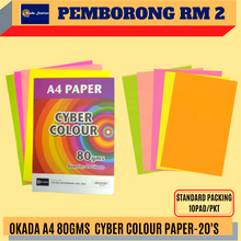 Load image into Gallery viewer, (RM2) OKADA A4 80GMS CYBER COLOUR -20&#39;S / COLOUR PAPER / 80GMS / A4 CYBER COLOUR
