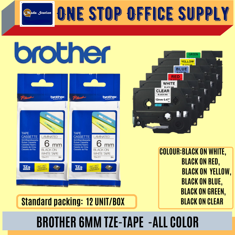 Brother Tze Tape (6MM) / Brother Label Tape / Compatible Laminated Tape / Compatible Tze Tape / Brother # All Colour