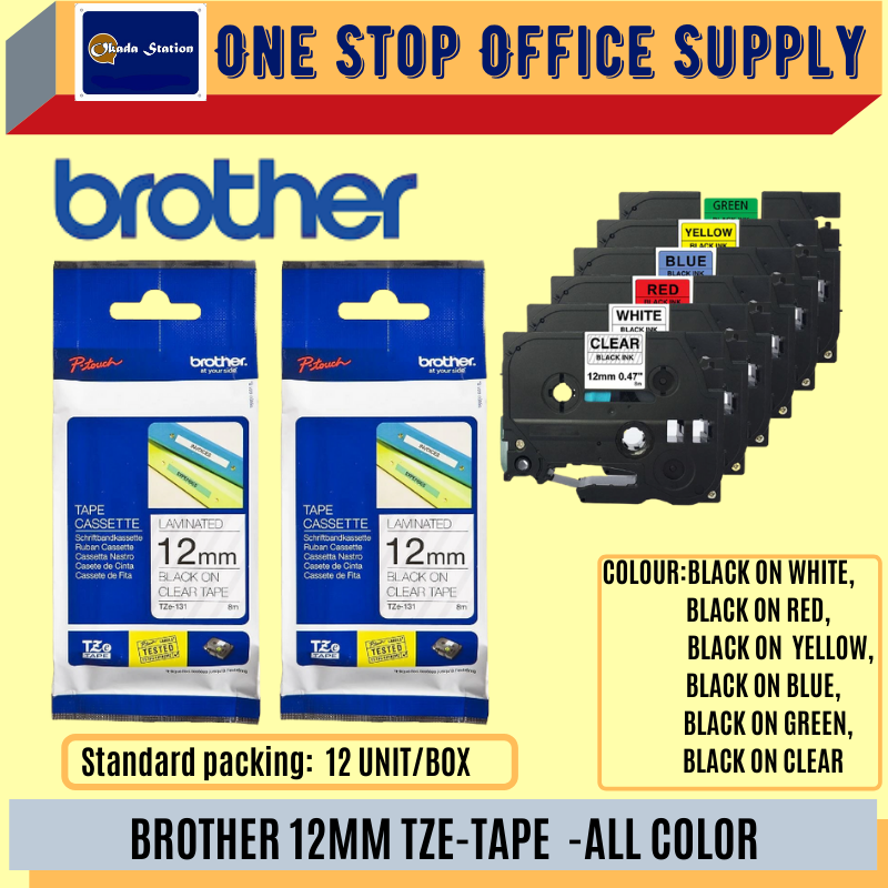 Brother Tze Tape (12MM) / Brother Label Tape / Compatible Laminated Tape / Compatible Tze Tape / Brother # All Colour