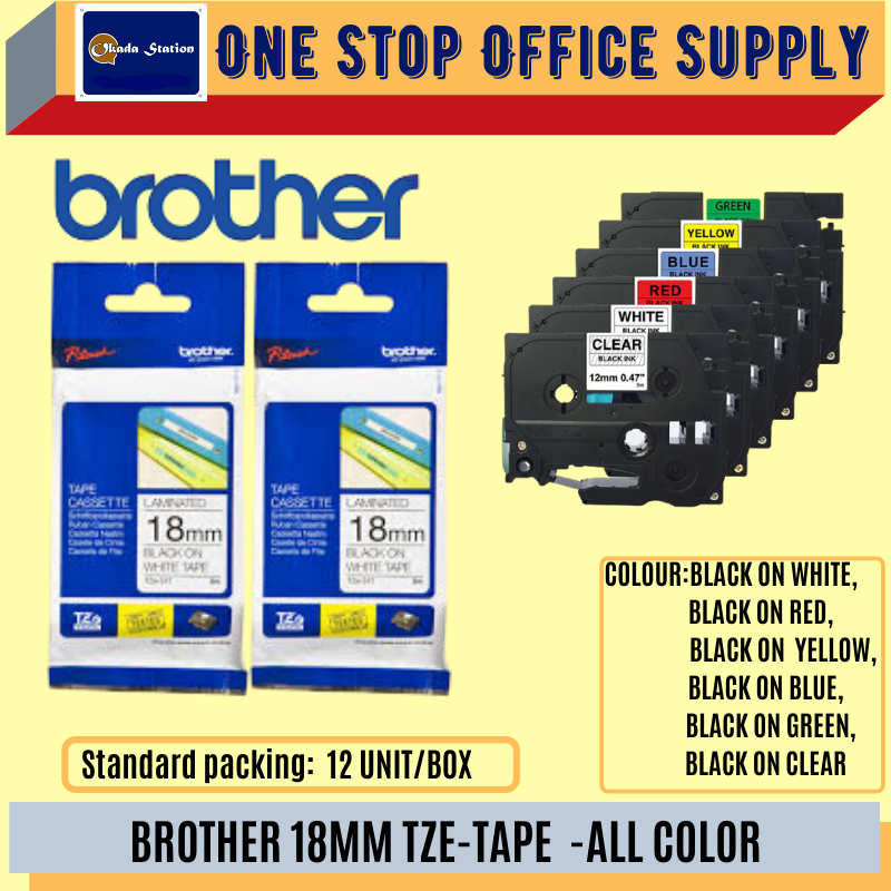 Brother Tze Tape (18mm) / Brother Label Tape / Compatible Laminated Tape / Compatible Tze Tape / Brother # All Colour