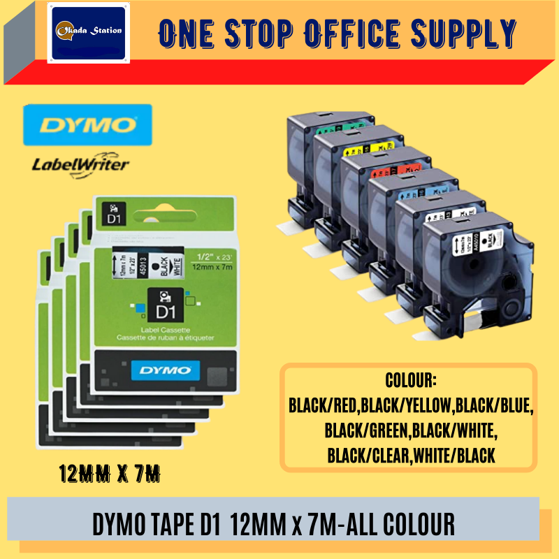 DYMO TAPE D1  12MM x 7M - ALL COLOUR