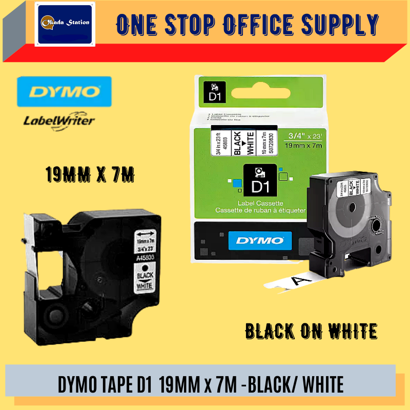 DYMO TAPE D1  19MM x 7M -BLACK/ WHITE