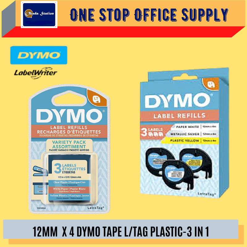 12MM  X 4 DYMO TAPE L/TAG PLASTIC-3 IN 1