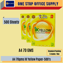 Load image into Gallery viewer, IK Yellow A4 Paper (70gsm) 450&#39;s / 500&#39;s / Quality Paper / White Paper / Photostat Paper / Copier Paper
