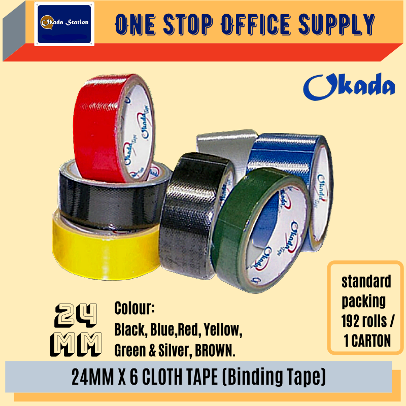 (RM2) OKADA 24mm x 6 BINDING TAPE (2 IN 1) / Cloth Tape / 24mm Tape / Binding Cloth Tape # 7 colors