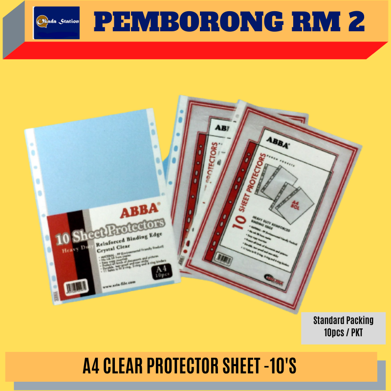 (RM2) A4 CLEAR PROTECTOR SHEET -10'S / ABBA / PROTECTOR SHEET / CLEAR / A4 / 10 SHEET IN 1