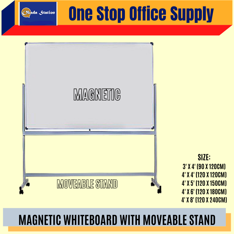 MAGNETIC WHITEBOARD WITH MOVEABLE STAND-ALL SIZE / PAPAN PUTIH BERRODA  / WHITEBOARD / MAGNETIC