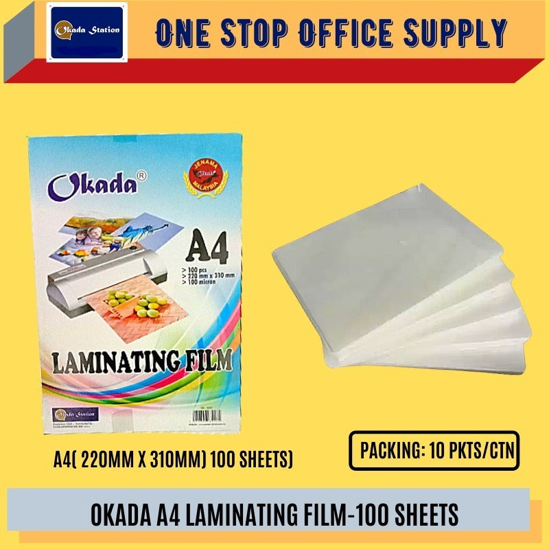 Okada A4 Laminating Film 100's / Laminating Pouch / Micron Plastic Laminating Pouch / Laminate Plastic