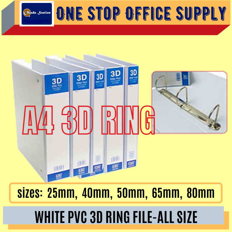 A4 3D PVC Ring File-White (25mm / 40mm / 50mm / 65mm / 80mm) / 3D File / White PVC File / Ring File / A4 File