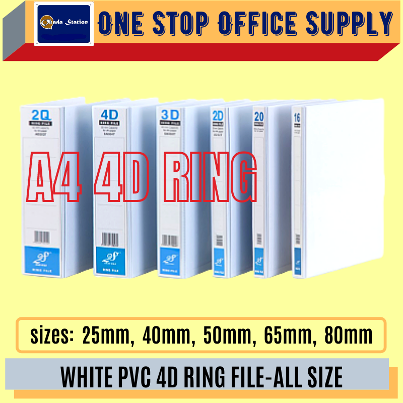 A4 4D PVC Ring File-White (25mm / 40mm / 50mm / 65mm / 80mm) / 4D File / White PVC File / Ring File / A4 File