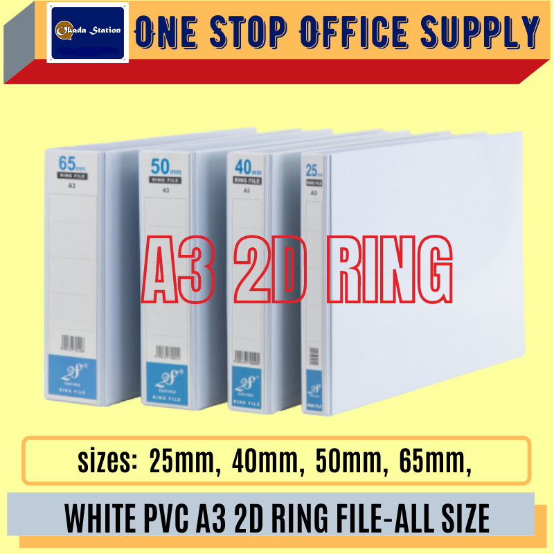 A3 2D PVC Ring File-White (25mm / 40mm / 50mm / 65mm / 80mm) / 2D File / White PVC File / Ring File / A3 File