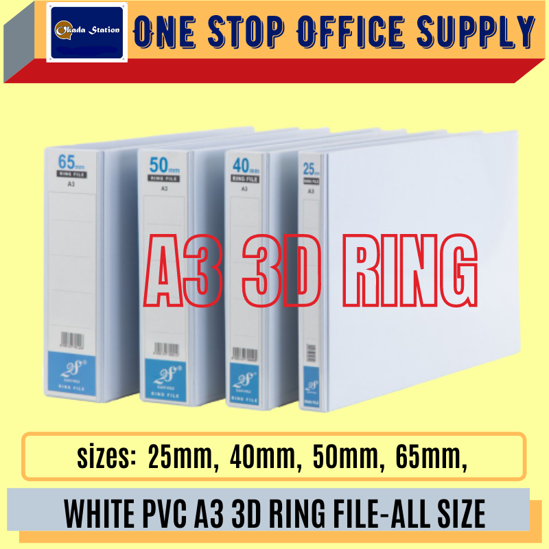 A3 3D WHITE PVC RING FILE-ALL SIZE/ 3D RING/A3 File / Ring File /FILE PUTIH/A3