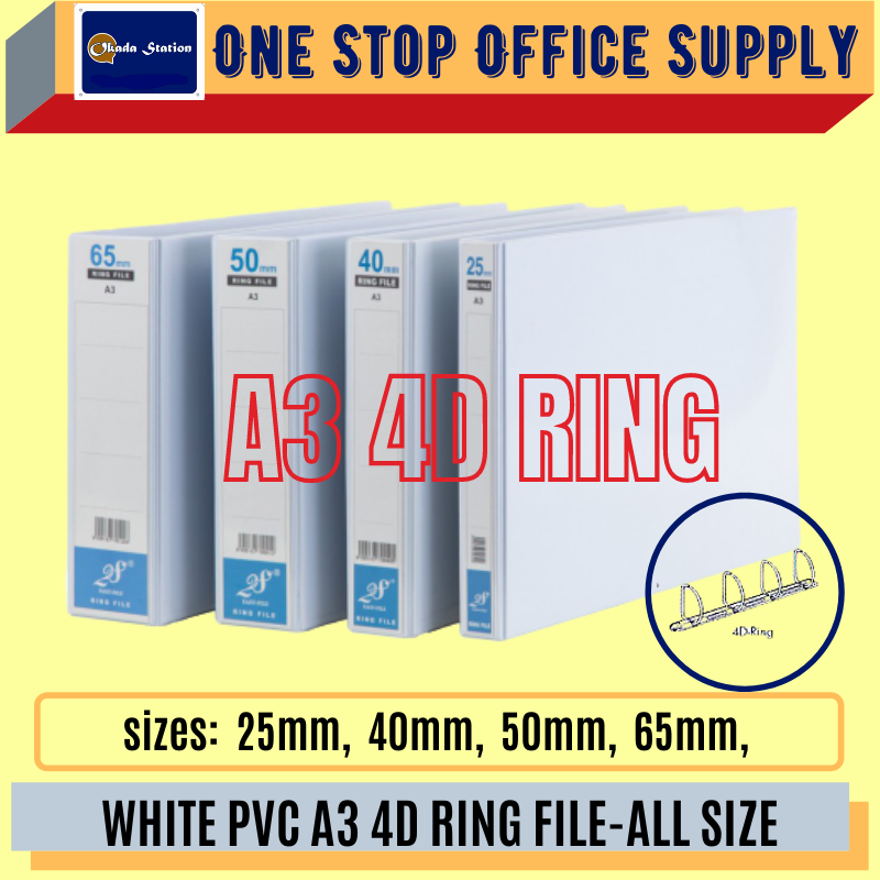 A3 4D WHITE PVC RING FILE-ALL SIZE/ 4D RING/A3 File / Ring File /FILE PUTIH/A3