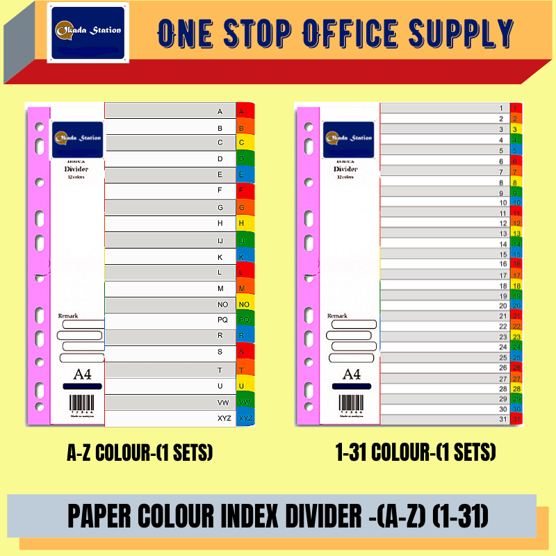 PAPER COLOUR INDEX DIVIDER-(A to Z)/ (1 to 31)/INDEX DIVIDER