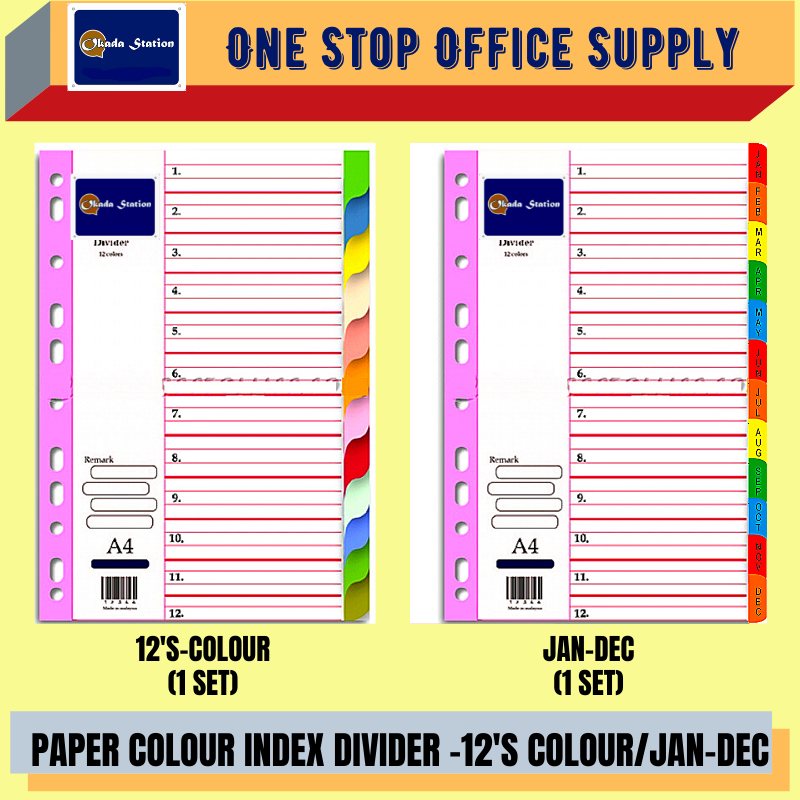 OKADA PAPER COLUOR INDEX DIVIDER-12 COLOUR/JAN-DEC/INDEX DIVIDER