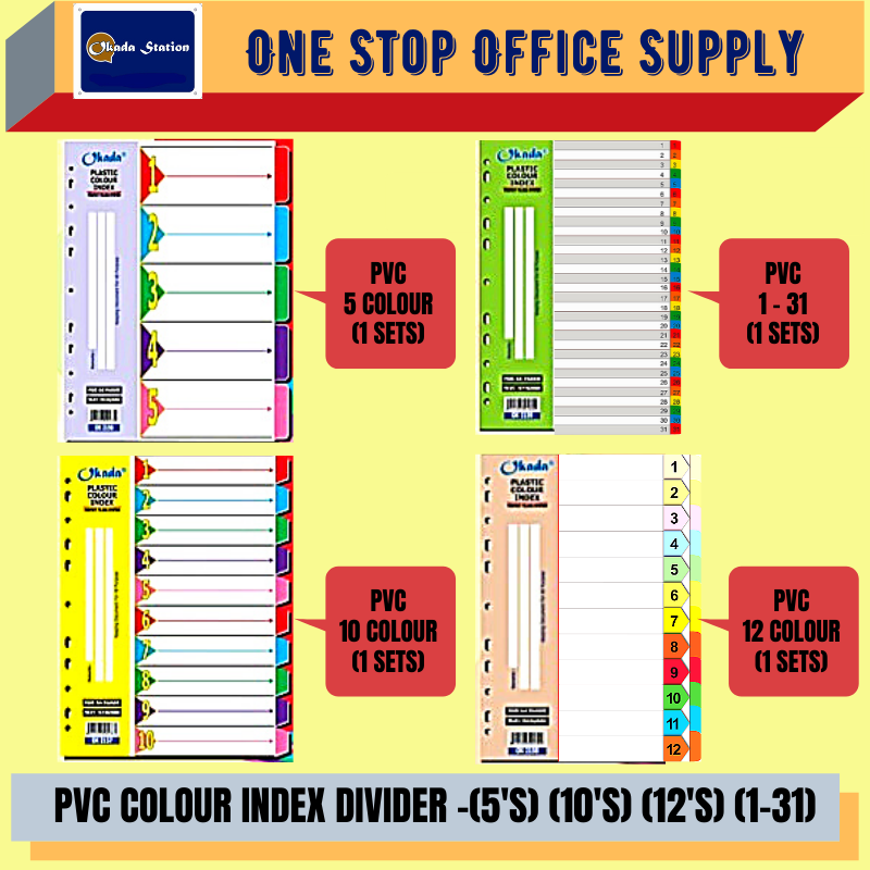 PVC COLOUR INDEX DIVIDER / 5'S / 10'S / 12'S / A-Z / INDEX DEVIDER