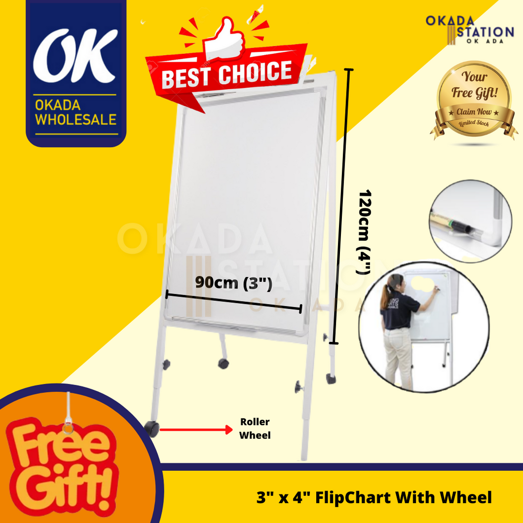 Flipchart with Wheel / Flip Chart Board / Whiteboard / Magnetic Whiteboard with roller wheel / 2x3 / 3x4 / Writing Board