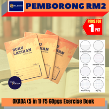 Load image into Gallery viewer, (RM2) OKADA 60pgs F5 Exercise Book (5 in 1) / Buku Latihan / Notebook  / Student Note Book / Blank Notebook
