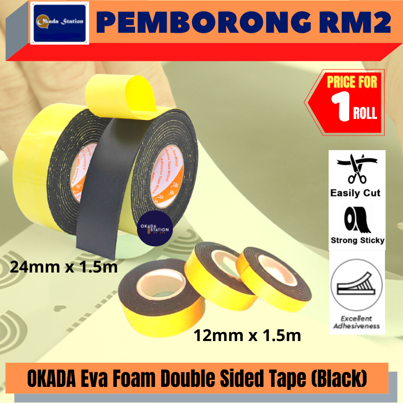 (RM2) OKADA Eva Foam Double Sided Tape Black / Adhesive Tape / 12mm 24mm / Double Sided Tape