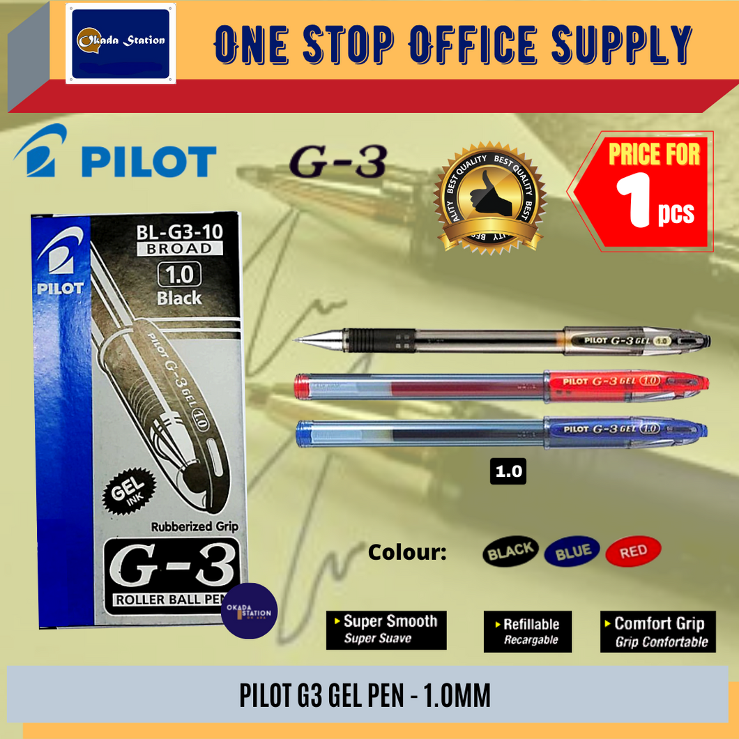 Pilot G3 Gel Pen 1.0mm / Gel Pen / 1.0mm / Refillable Pen / Ink Gel Pen  #Red/Blue/Black