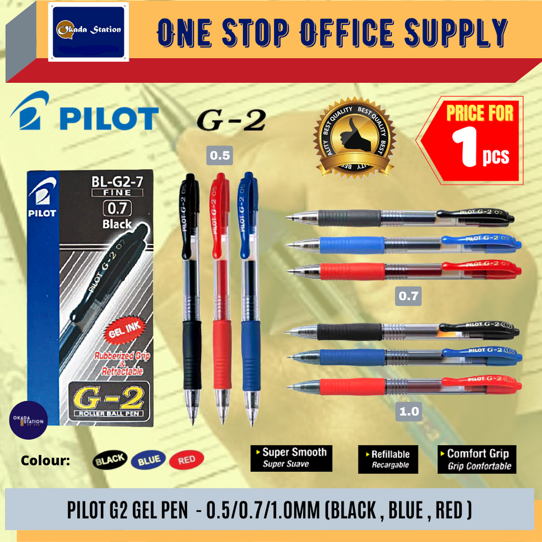 Pilot G2 Gel Pen (0.5/0.7/1.0mm) / Gel Pen / Gel Ink Pen / Refillable Pen / Ink Gel Pen  #Red/Blue/Black