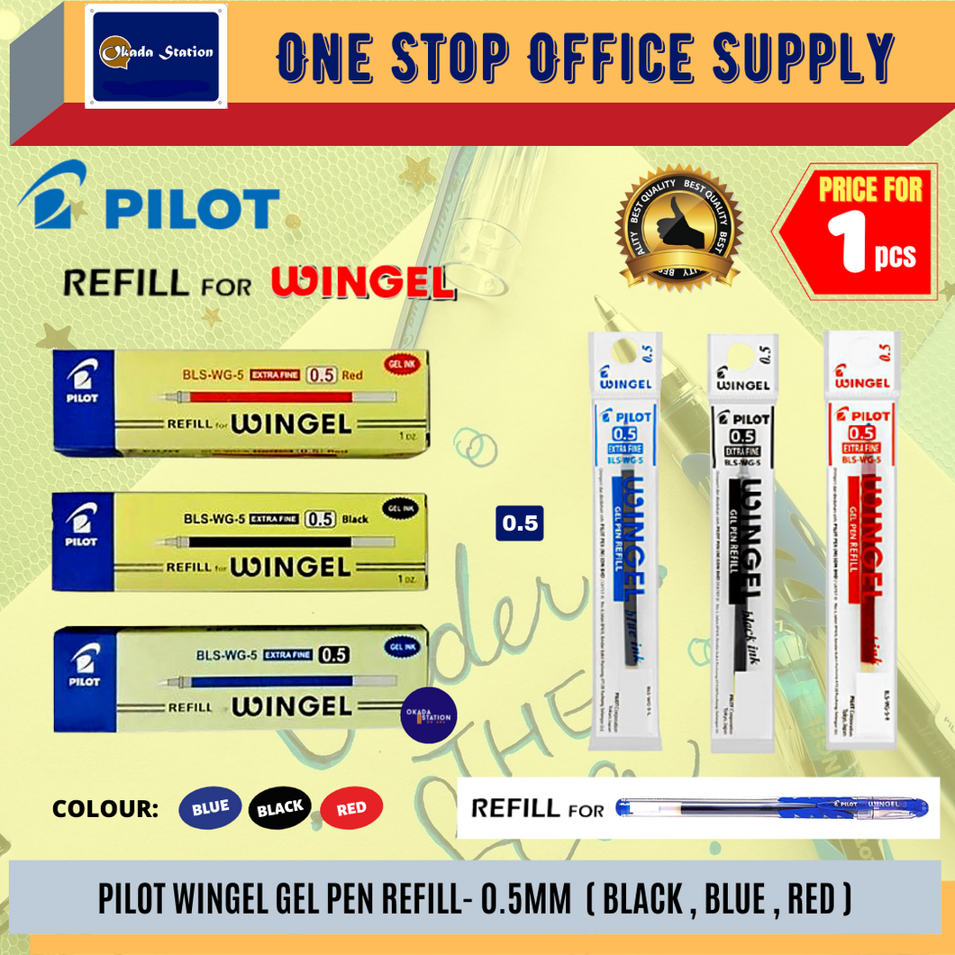 Pilot WinGel Pen (Refill) 0.5mm / Gel Pen refill / 0.5mm / Refillable Pen / Ink Gel Pen #Red/Blue/Black