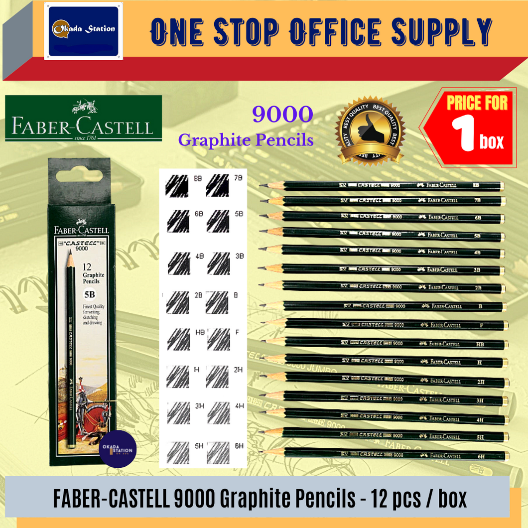 FABER-CASTELL 9000 DRAWING PENCIL-1 BOX (HB-8B)(HB)(H-6H)/ ART PENCIL/ Professional Sketching Pencil /