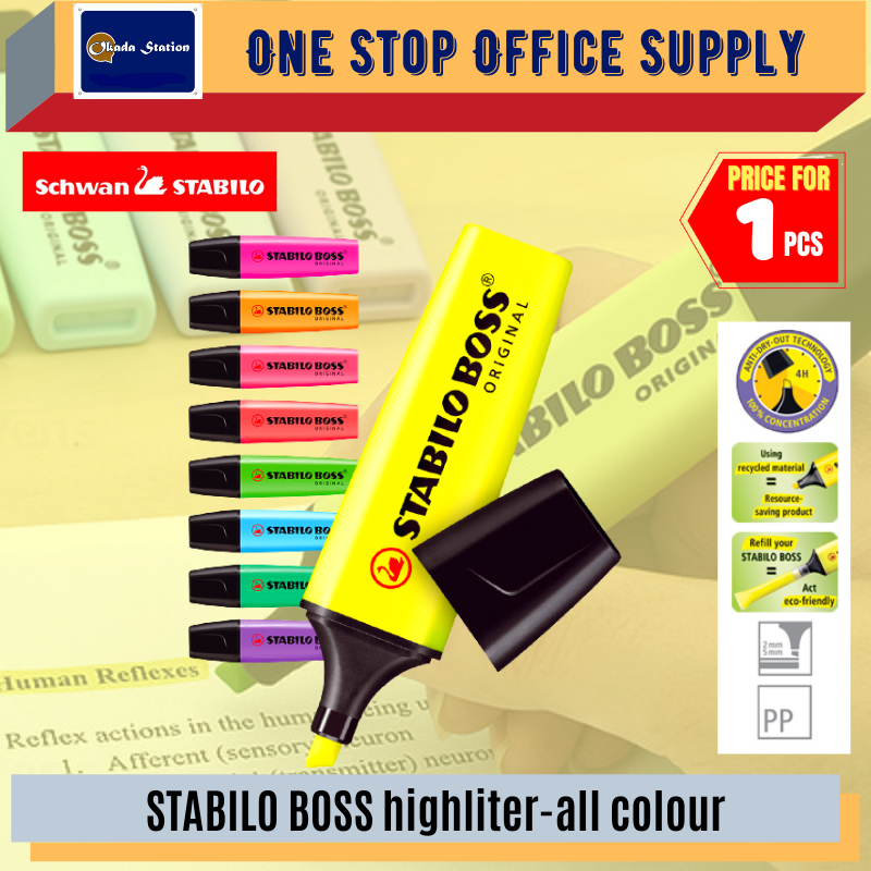 STABILO Boss ORIGINAL Highlighter / Pen Penanda / Text Marker / Texliner Highlight Pen / Boss Highlighter