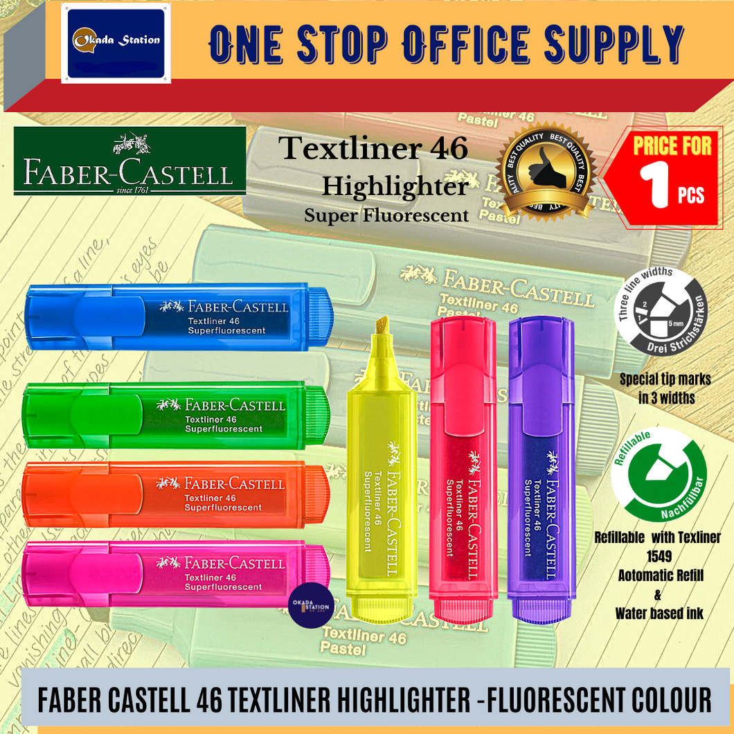 Faber-Castell Textliner 46 Highlighter / Pen Penanda / Highlight Pen / Text liner 46 Fluorescent & Metallic