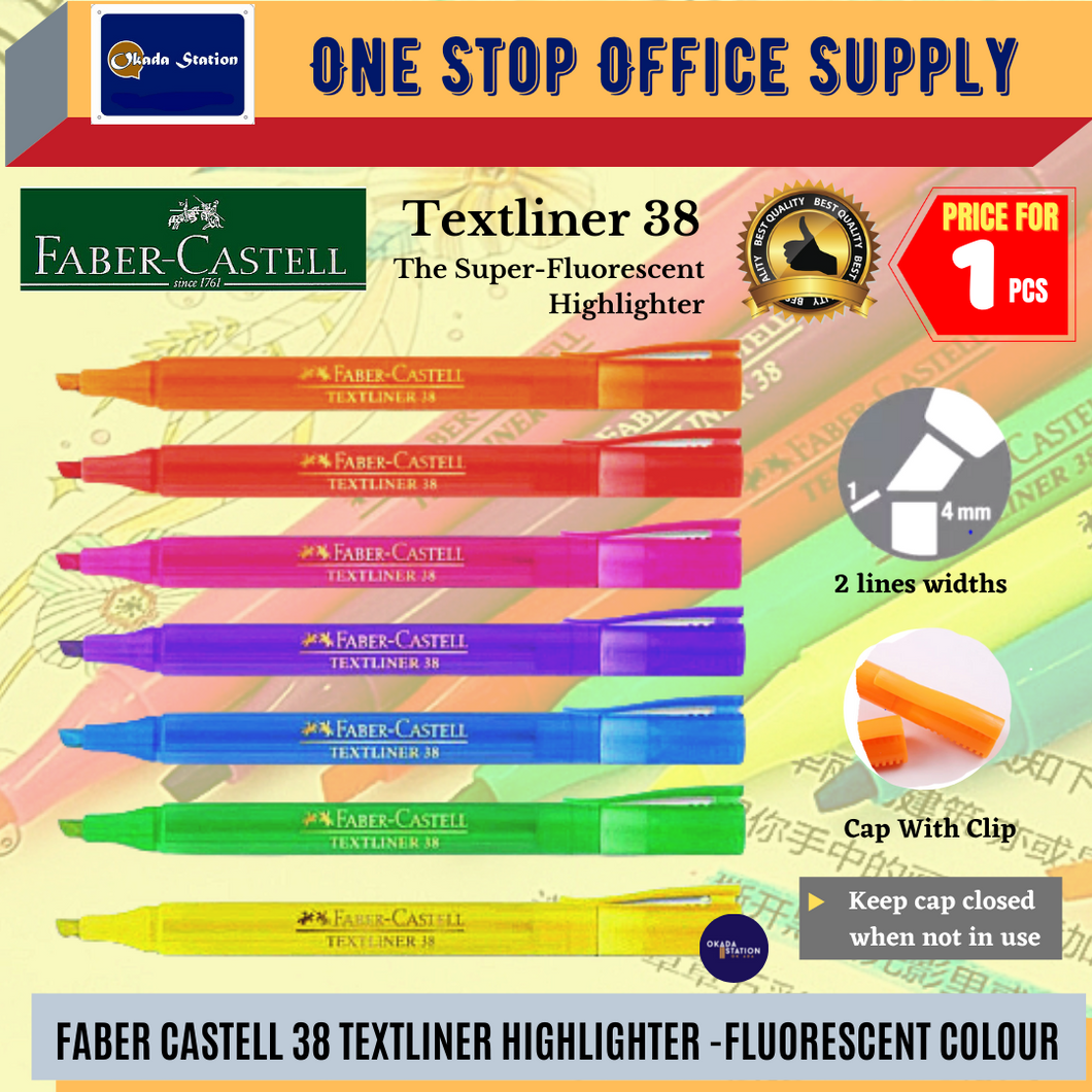 Faber-Castell Highlighter Pen 38 / Pen Penanda / Textliner 38 / Highlighter / Cyber Fluorescent Colour