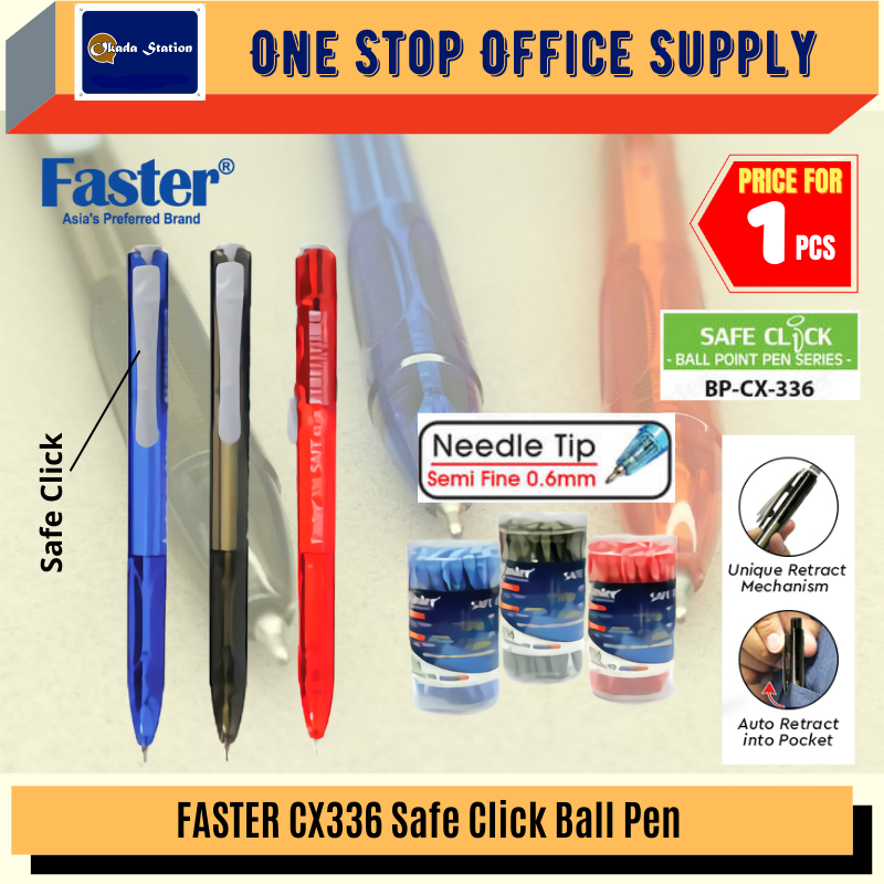 Faster Ball Pen CX336 / Safe Click Ball Pen / Pen Menulis / Smooth Pen / CX 336