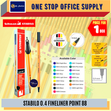 Load image into Gallery viewer, Stabilo Fineliner Point 88 (BOX) / Pensel Warna / Ball Pen / 0.4mm / Colour Pencils / Needle Tip Point
