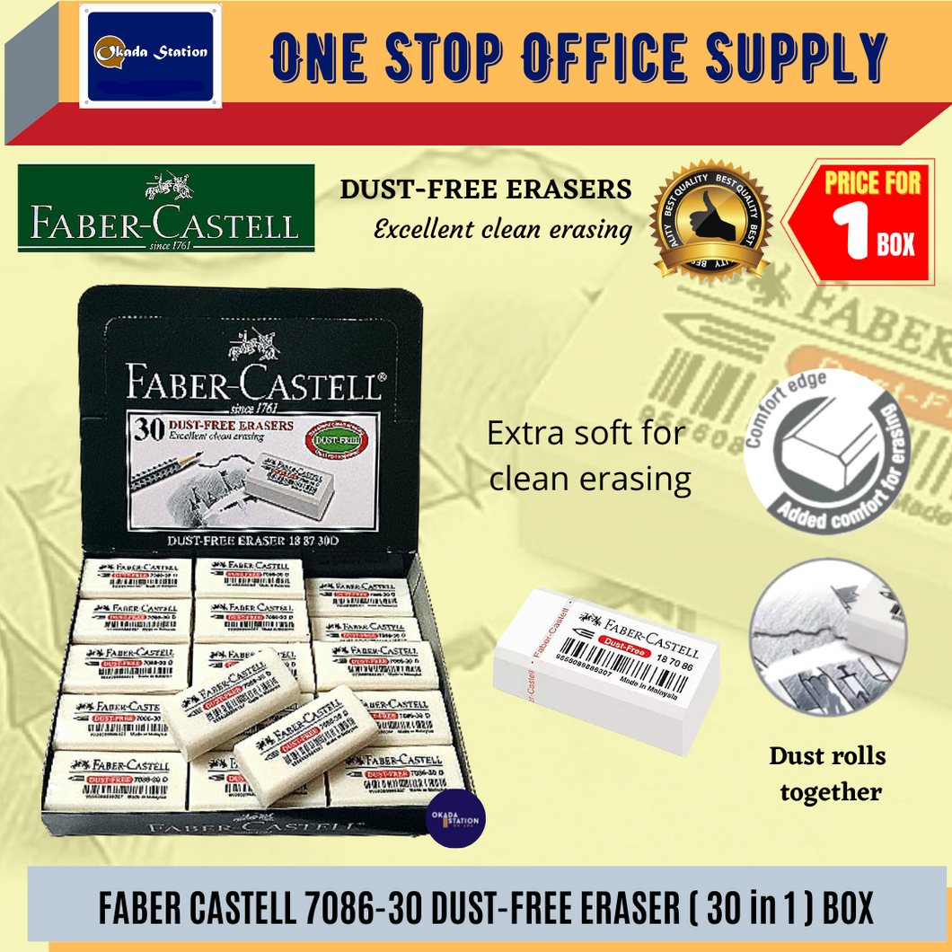 Faber-Castell Eraser 7086 - 30's BOX / Pemadam Pensel / Dust Free Eraser / Faber-Castell White Eraser