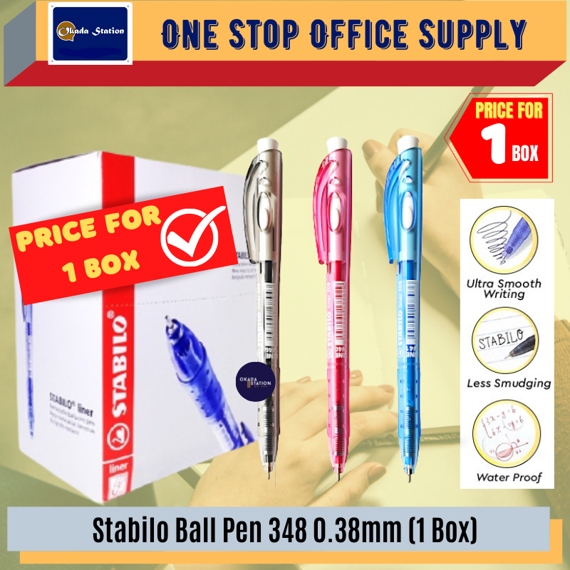 Stabilo 348 Ball Pen (Per Box) / 0.38mm Ball Pen / Fine Ball Pen / Stationery / Smooth Ball Pen