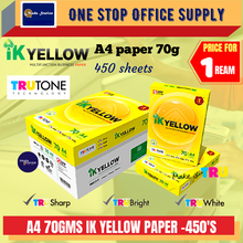 Load image into Gallery viewer, IK Yellow A4 PAPER (70gsm) 450&#39;S / White Paper/ Photostat Paper / Copier Paper / White Paper
