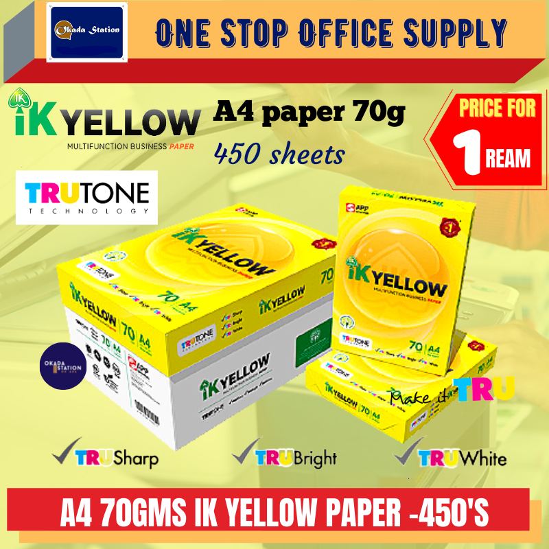 IK Yellow A4 PAPER (70gsm) 450'S / White Paper/ Photostat Paper / Copier Paper / White Paper