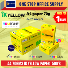 Load image into Gallery viewer, IK Yellow A4 Paper (70gsm) 450&#39;s / 500&#39;s / Quality Paper / White Paper / Photostat Paper / Copier Paper
