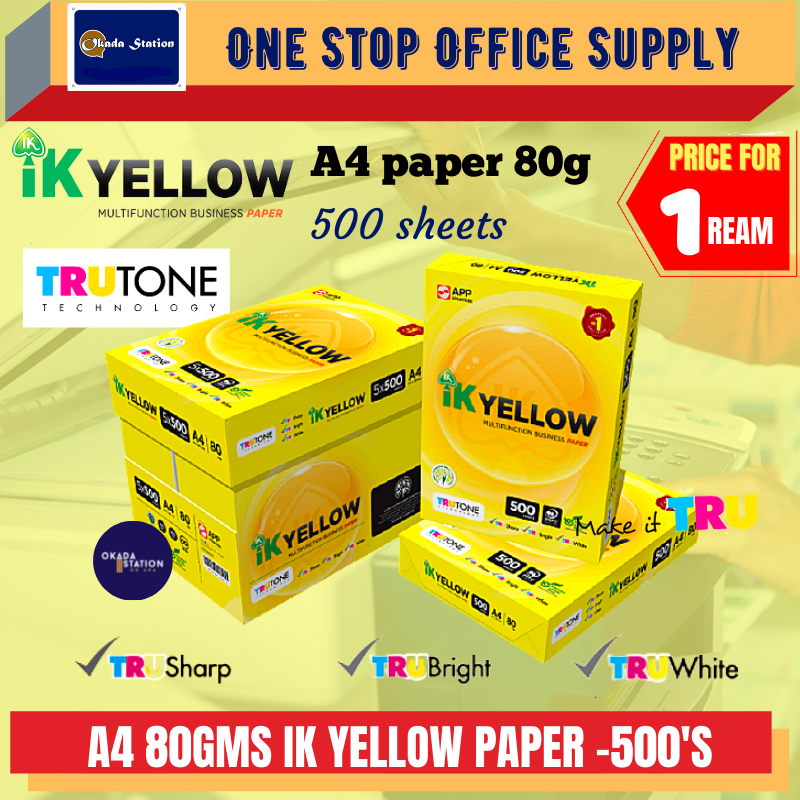 IK Yellow A4 PAPER (80gsm) 500'S / Quality Paper / White Paper/ Photostat Paper / Copier Paper / White Paper