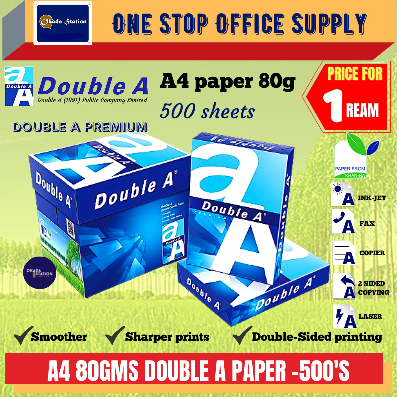 Double A A4 PAPER (80gsm) 500'S / Quality Paper / White Paper/ Photostat Paper / Copier Paper / White Paper