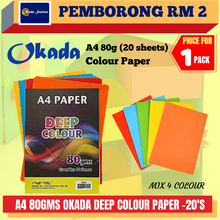 Load image into Gallery viewer, (RM2) OKADA A4 80GMS DEEP COLOUR -20&#39;S / COLOUR PAPER / 80GMS / A4 DEEP COLOUR
