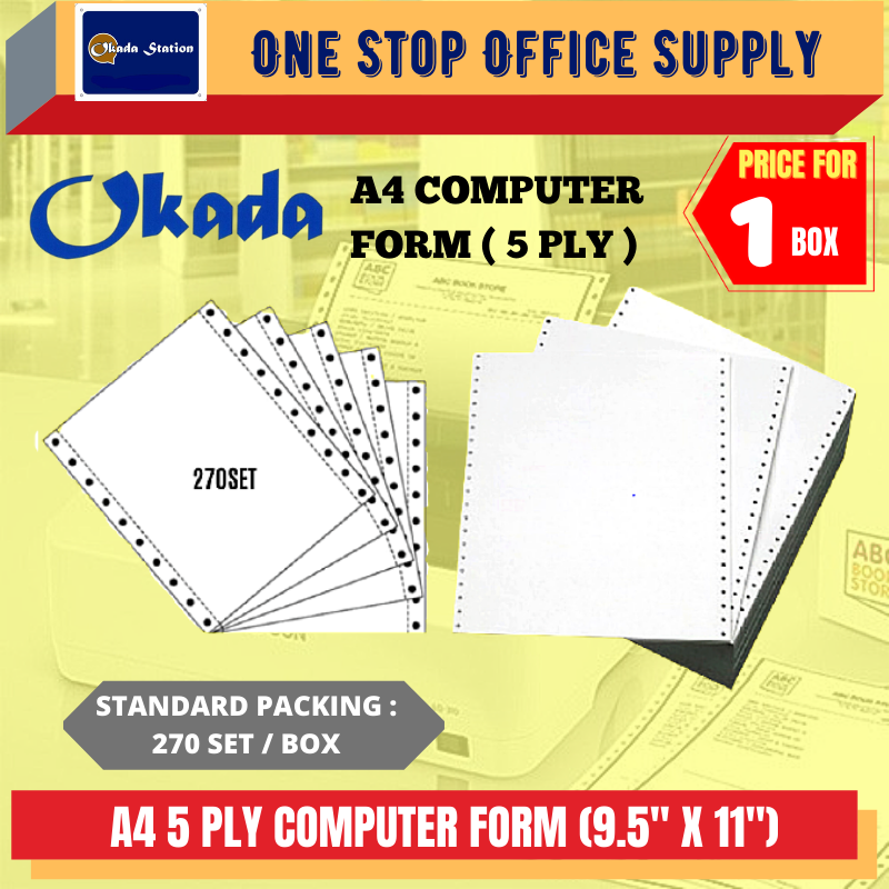 A4 5PLY NCR COMPUTER PAPER (9.5'' X 11'') -270/ Computer Form Paper / 5ply / A5 Computer Form