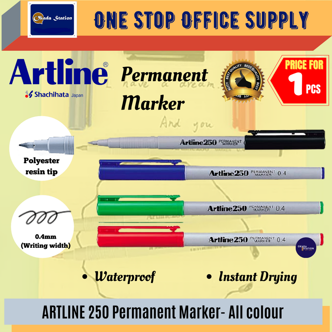 ARTLINE 250 Permanent Marker Pen (0.4mm) #Black / Red / Blue / Green / Artline Permanent Marker