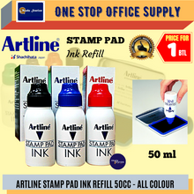 Load image into Gallery viewer, Artline Stamp Pad Refill Ink 50CC  / ALL COLOUR / 50ML / Stamp Pad Ink Refill / Artline Refill 50cc
