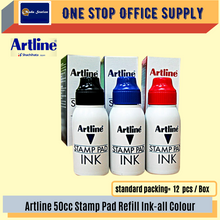 Load image into Gallery viewer, Artline Stamp Pad Refill Ink 50CC  / ALL COLOUR / 50ML / Stamp Pad Ink Refill / Artline Refill 50cc
