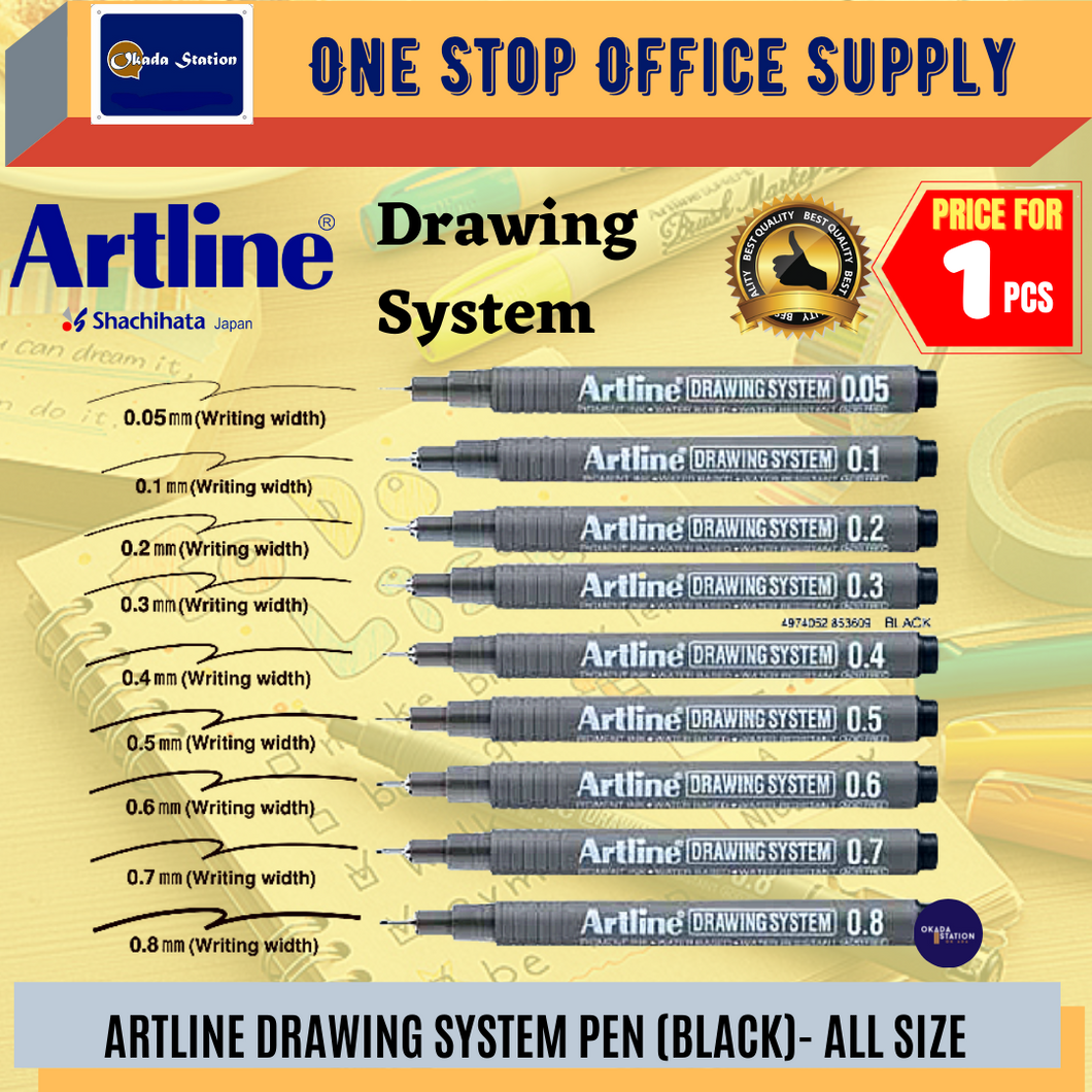 Artline Drawing System Pen / Technical Drawing Pen (0.1mm/ 0.2mm/ 0.3mm/ 0.4mm/ 0.5mm/ 0.6mm/ 0.7mm/ 0.8mm)