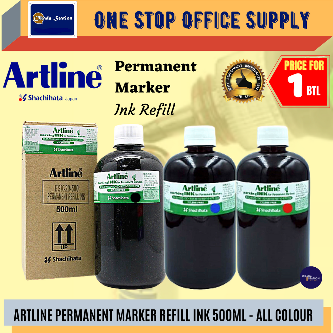 Artline Permanent Marker Pen Refill Ink (500ml) / Permanent Marker Ink /  Permanent Marker Pen Refill 500cc