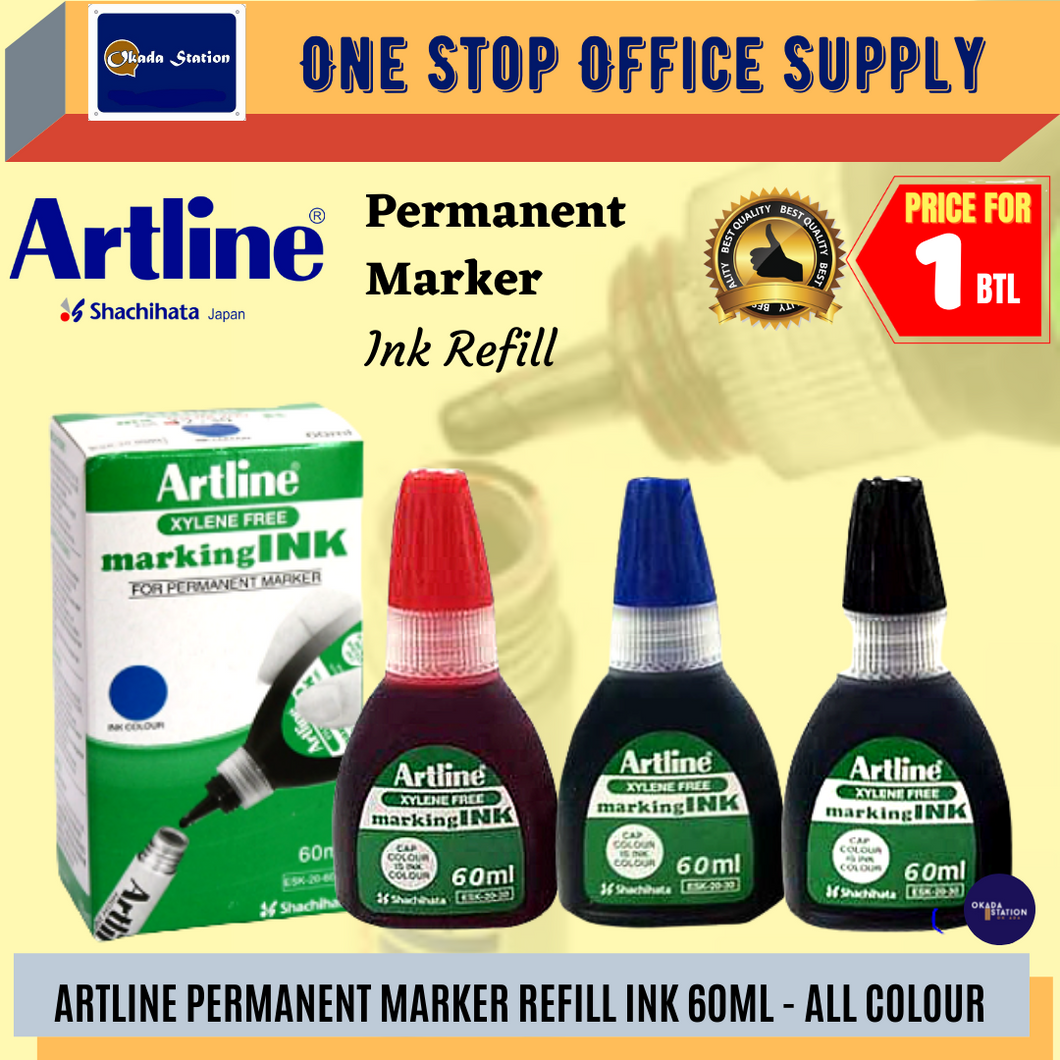 Artline Permanent Marker Pen Refill Ink (60ml) / Permanent Marker Ink /  Permanent Marker Pen Refill 60cc