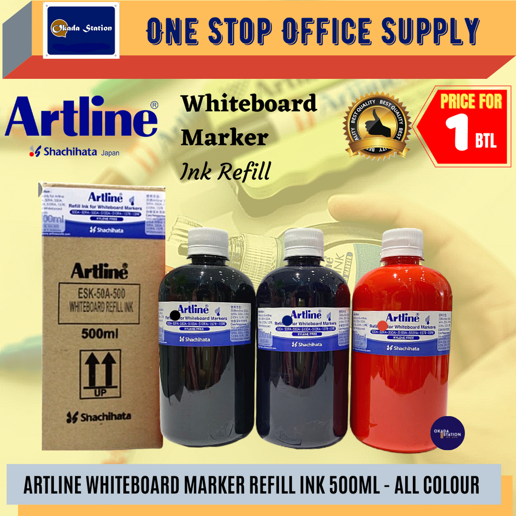 Artline Whiteboard Marker Pen Refill Ink (500ml) / Whiteboard Marker Ink /  Whiteboard Marker Pen Refill 500cc