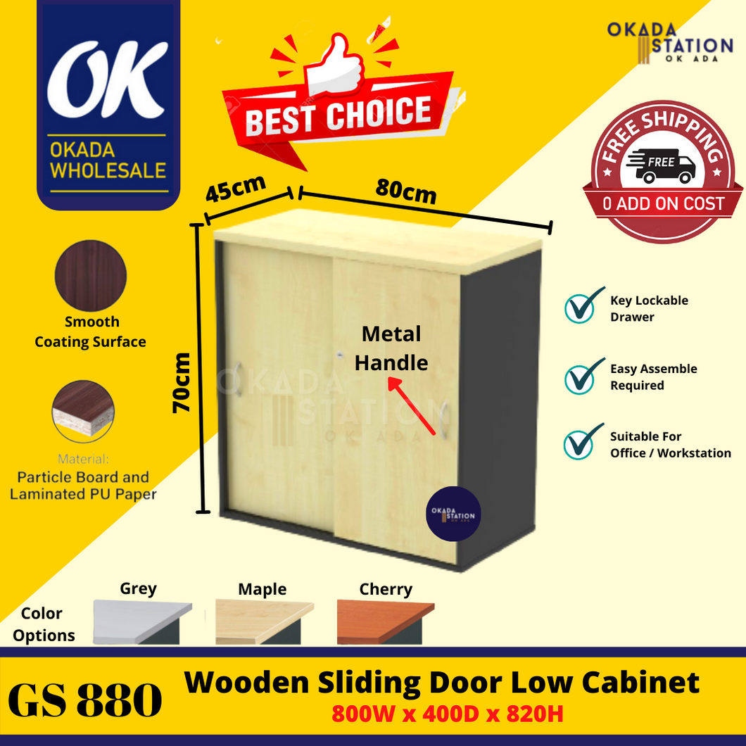 OKADA GS880 Slide Door Low Cabinet / Drawer Cabinet / Almari Buku / Kabinet / Cabinet Storage / Bookshelf / G Series