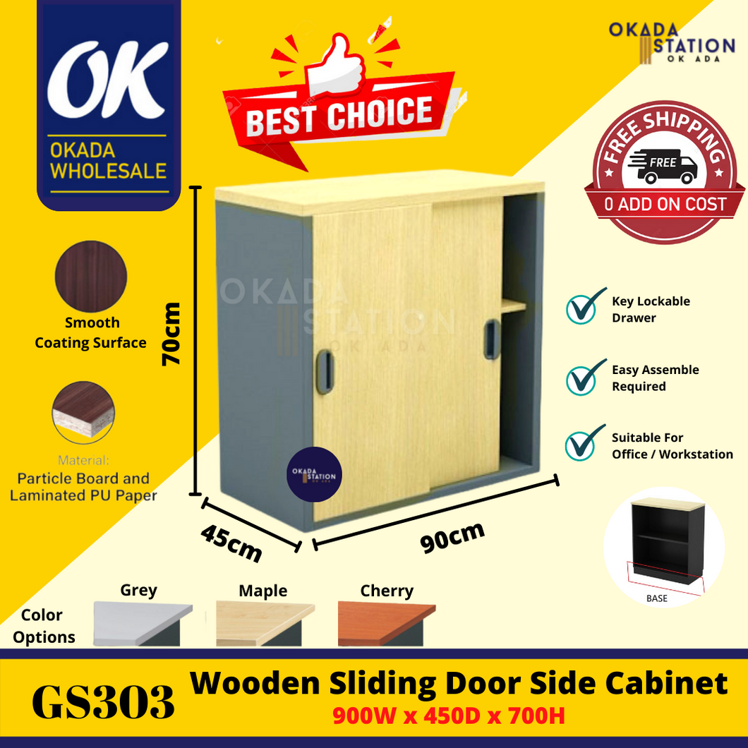 OKADA GS303 Slide Door Low Cabinet / Drawer Cabinet / Almari Buku / Kabinet / Cabinet Storage / Bookshelf / G Series